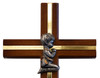 Praying Boy or Girl Cross with Dark Wood and Gold-Tone Inlay