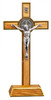 8" Gold-Tone Standing St. Benedict Crucifix with Olive Wood Inlays