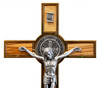8" Gold-Tone Standing St. Benedict Crucifix with Olive Wood Inlays