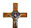 8" Gold-Tone Standing St. Benedict Crucifix with Olive Wood Inlays