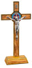 8" Gold-Tone Standing St. Benedict Crucifix with Olive Wood Inlays