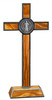 8" Silver-Tone Standing St. Benedict Crucifix with Olive Wood Inlays