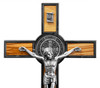 8" Silver-Tone Standing St. Benedict Crucifix with Olive Wood Inlays