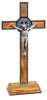 8" Silver-Tone Standing St. Benedict Crucifix with Olive Wood Inlays
