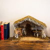 Haystack and Fireplace Nativity Creche Stable | 12" Tall and 19" Wide | Realistic Moss Hay Wood and Fabric | Made in Italy