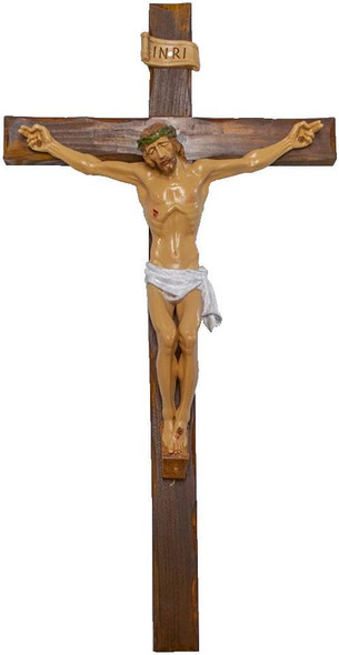 22" Resin Wall Crucifix | Jesus Nailed to the Cross Figure | Hang Above Door for Protection | Christian Home Goods