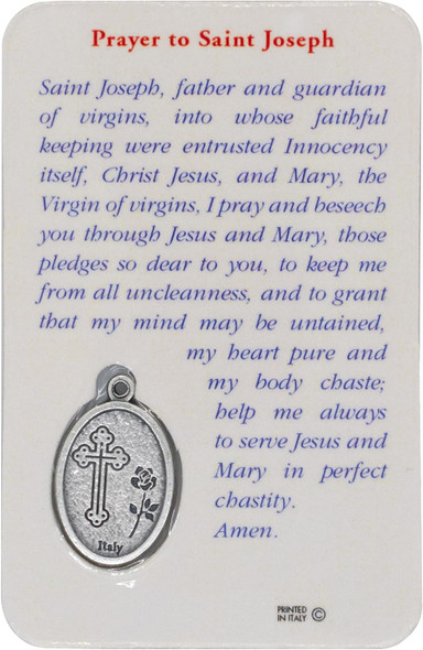 Laminated Prayer Card – Saint Joseph with Silver-Tone Medal | Catholic Devotional Gift
