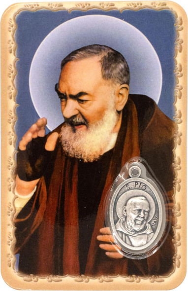 Padre Pio Prayer Card with Silver Medal – Laminated Keepsake for First Communion or Confirmation