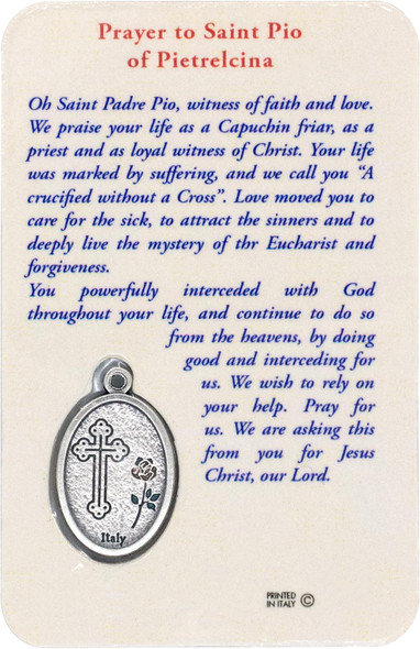 Padre Pio Prayer Card with Silver Medal – Laminated Keepsake for First Communion or Confirmation