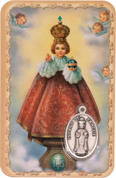 Grace & Devotion: Infant of Prague Prayer Card with Medal | Laminated Religious Art