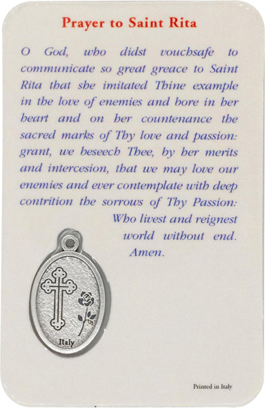 Laminated Prayer Card – Saint Rita with Built-In Silver Medal | Ideal Religious Gift