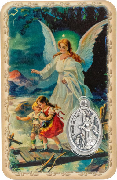 Faith & Protection: Guardian Angel Prayer Card with Medal | Laminated Catholic Gift
