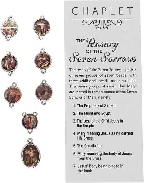 Devotion of the Sorrowful Mother: Medal Set and Prayer Instructions for Rosary Making
