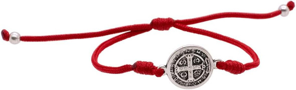Silver-Tone Saint Benedict Medal Adjustable Red Cord Bracelet – Patron Saint of Students | Ideal Catholic Gift for Confirmation & Graduation