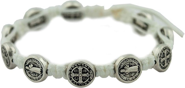 Adjustable Woven Bracelet with 10 Saint Benedict Medal Beads – Catholic Protection Jewelry – Patron Saint of Students & Europe
