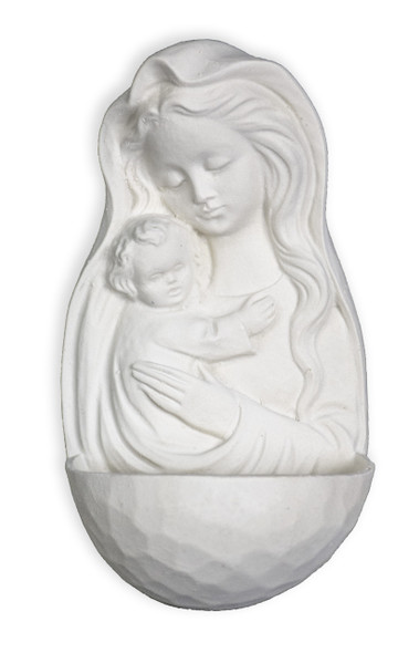 Resin Holy Water Font of Madonna with Child (White).