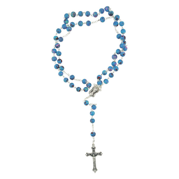 Light Blue Glass Bead Rosary.