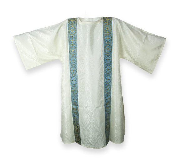 Marian Dalmatic with Underlay Stole and Sleeves, Two Single Bands Going Down the Front & Back.