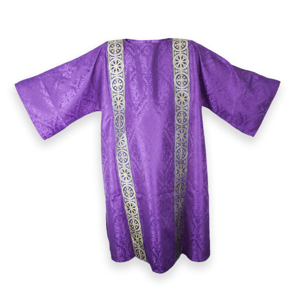 Purple Dalmatic with Underlay Stole and Sleeves, Two Single Bands Going Down the Front & Back.