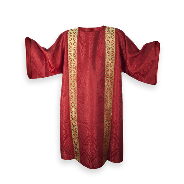 Red Dalmatic with Underlay Stole and Sleeves, Two Single Bands Going Down the Front & Back.