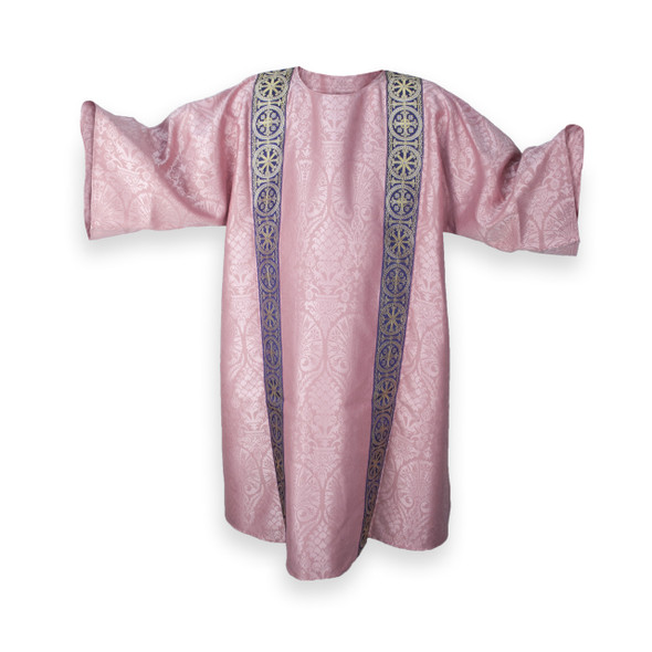 Rose Dalmatic with Underlay Stole and Sleeves, Two Single Bands Going Down the Front & Back.