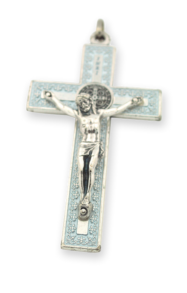St. Benedict Crucifix (Silver-Tone w/ White Enamel)