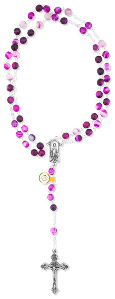 Magenta Catholic Rosary with Glass Beads