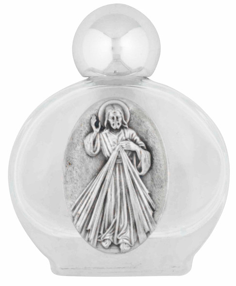 Small Glass Holy Water Bottle with Divine Mercy Medal