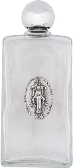 Glass Holy Water Bottle with Miraculous Medal, 5" x 2"