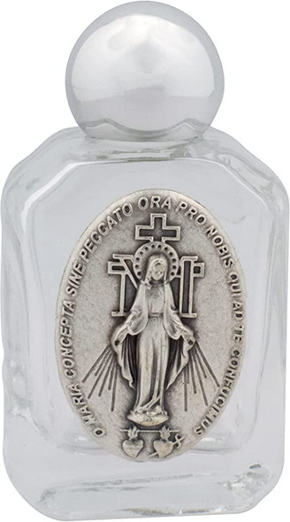 Mini Glass Holy Water Bottle with Miraculous Medal, 2.5" x 1.5"