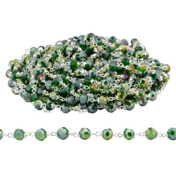 Large Crystal Rosary Bead Strands with Silver-Tone Links and Caps