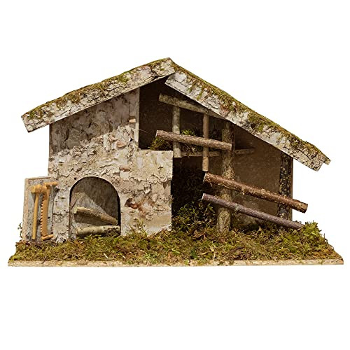 Nativity Creche Stable | 12.5" Tall x 19.5" Wide | Realistic Moss Roof and Floor | Beautiful Texture Work | Made in Italy