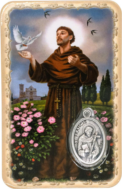 Peace & Faith: St. Francis Prayer Card with Silver Medal | Communion or Confirmation Gift