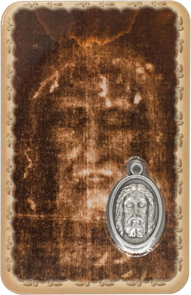 Laminated Prayer Card – The Holy Shroud of Christ with Built-In Medal | Sacred Catholic Gift