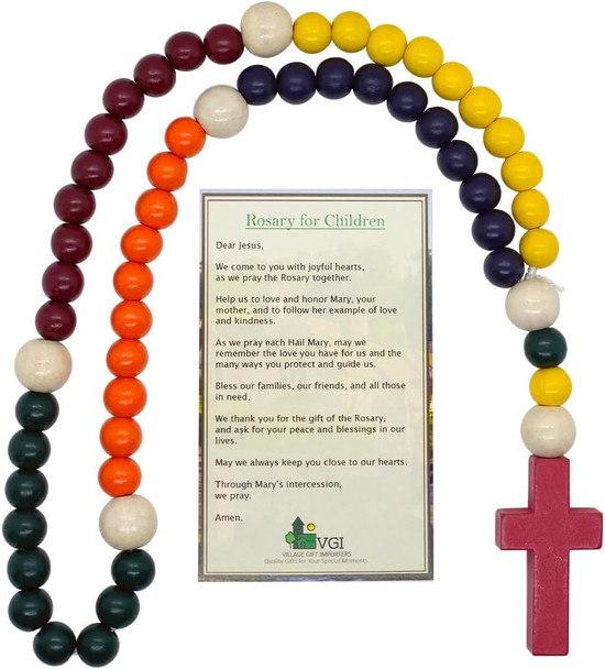 Catholic Wall Hanging Rosary – Chunky 31" Rainbow Wood Beads