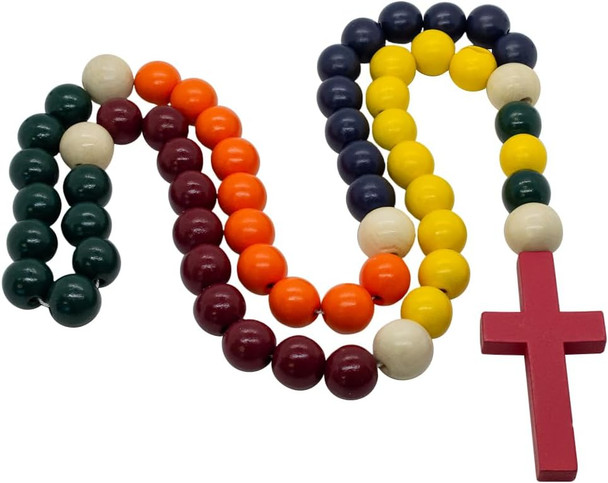 Colorful Faith: Handcrafted Wooden Rosary with Rainbow Beads for Wall or Prayer
