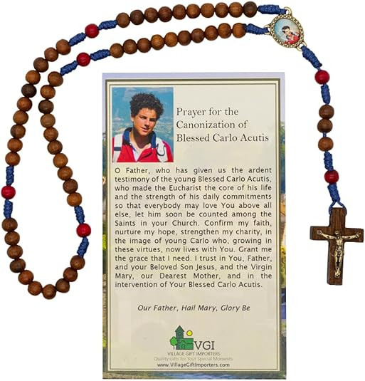 Blessed Carlo Acutis Rosary Set: Wooden Beads with Prayer Card – Patron of the Internet