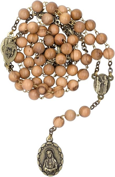Seven Sorrows Wooden Rosary Chaplet Set – Prayer Card & Chunky Wood Beads