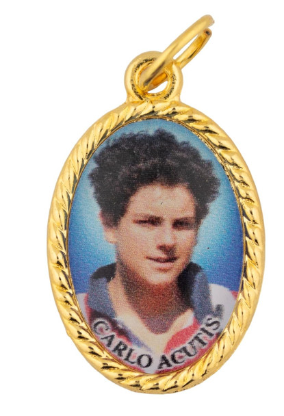 Sacred Blessings: Carlo Acutis Gold-Tone Medal – Colorful Medallion for First Communion, Confirmation & Jewelry
