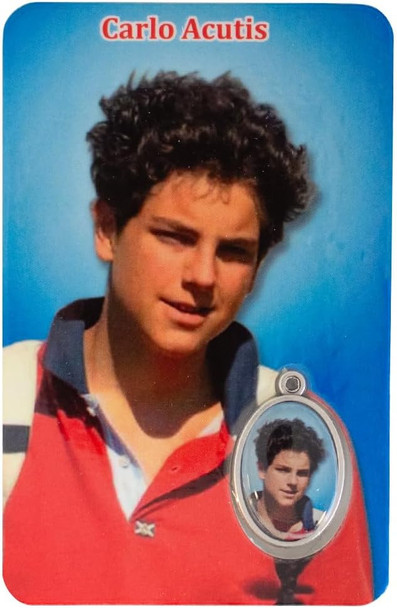 Saint Carlo Acutis Prayer Card & Medal – Laminated Keepsake for First Communion & Confirmation