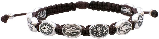 Adjustable Woven Cord Miraculous Medal Bracelet – Blue or Brown – Catholic Marian Devotional Jewelry – First Communion & Confirmation Gift