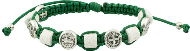 Woven Saint Benedict Medal Bracelet with Medjugorje Stones – Adjustable Catholic Protection Jewelry – First Communion & Confirmation Gift