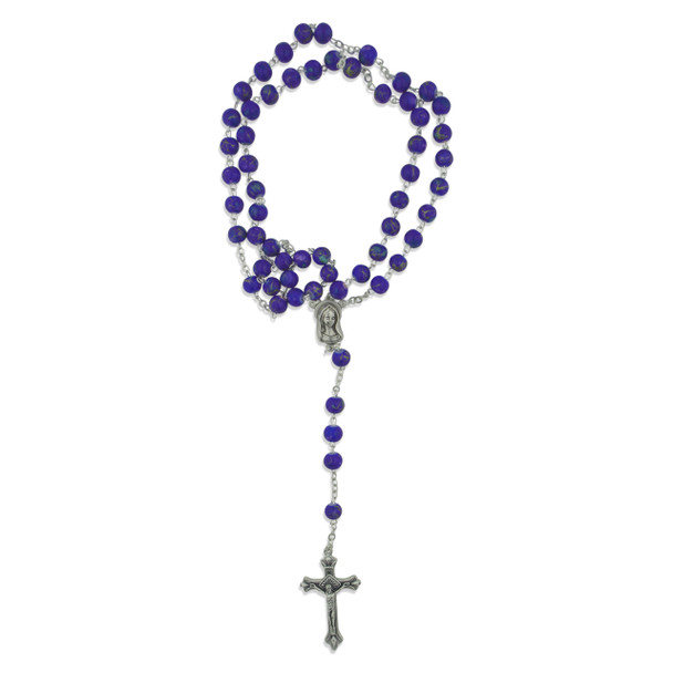 Dark Blue Glass Bead Rosary.