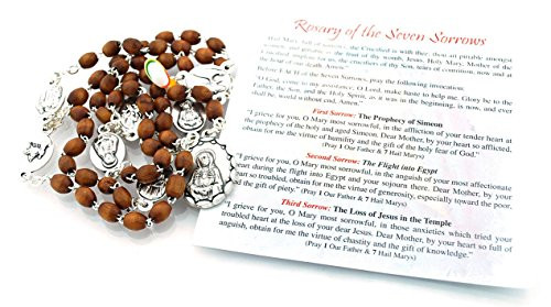 Our Lady of Sorrows Brown Wood Bead Rosary.