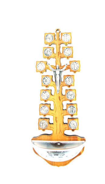 Stations of the Cross Holy Water Font Made of Real Olive Wood from the Holy Land.