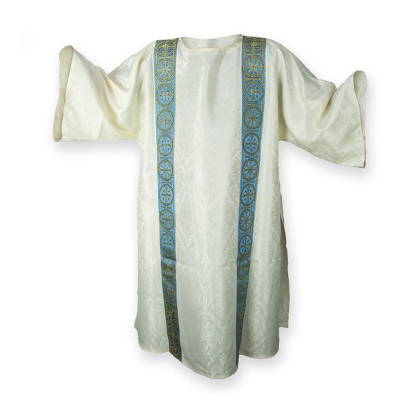 Marian Dalmatic with Underlay Stole and Sleeves, Two Single Bands Going Down the Front & Back.