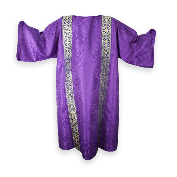 Purple Dalmatic with Underlay Stole and Sleeves, Two Single Bands Going Down the Front & Back.