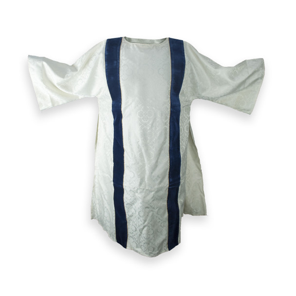 White Dalmatic with Underlay Stole and Sleeves, Two Single Bands Going Down the Front & Back.