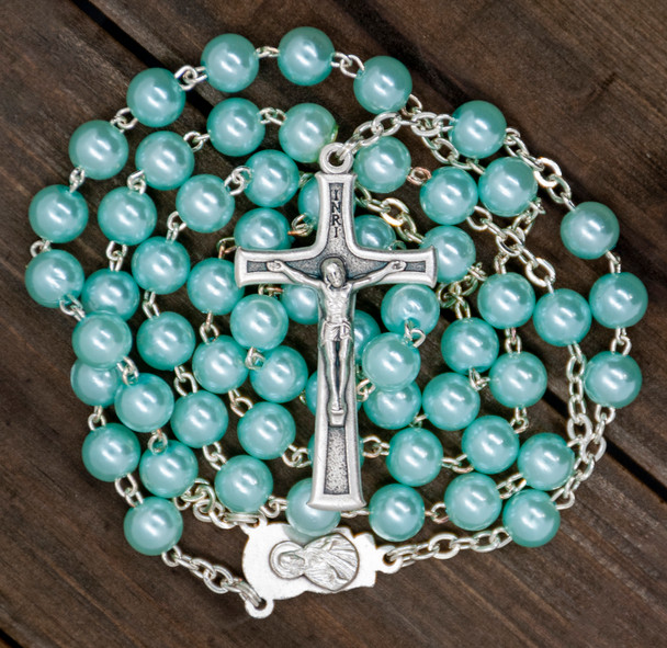 Robin Egg Rosary with Plastic Beads