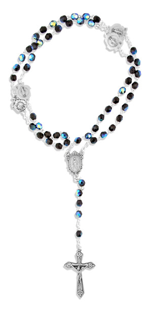 Immaculate Conception Catholic Rosary with Black Glass Beads